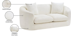 Meridian Furniture Penelope Chenille Upholstered Loveseat with Plush Texture Solid Wood Frame Accent Pillows Included Cream 44073Cream-L