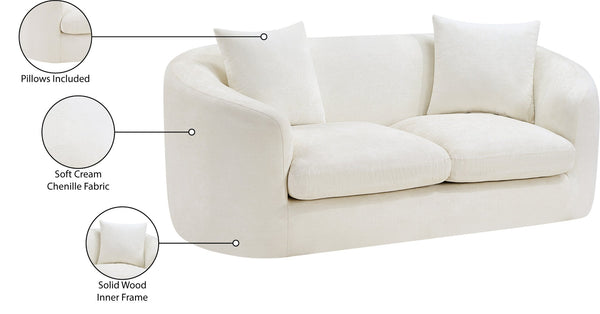 Meridian Furniture Penelope Chenille Upholstered Loveseat with Plush Texture Solid Wood Frame Accent Pillows Included Cream 44073Cream-L