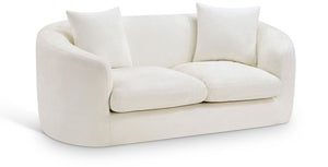 Meridian Furniture Penelope Chenille Upholstered Loveseat with Plush Texture Solid Wood Frame Accent Pillows Included Cream 44073Cream-L