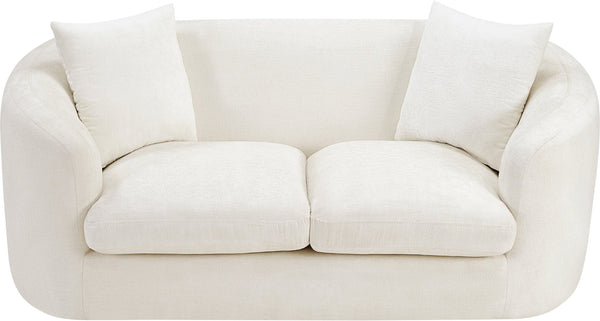 Meridian Furniture Penelope Chenille Upholstered Loveseat with Plush Texture Solid Wood Frame Accent Pillows Included Cream 44073Cream-L