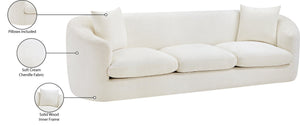 Meridian Furniture Penelope Three Seat Chenille Sofa with Solid Wood Frame for Modern Living Room Comfort Cream 44073Cream-S