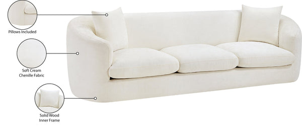 Meridian Furniture Penelope Three Seat Chenille Sofa with Solid Wood Frame for Modern Living Room Comfort Cream 44073Cream-S
