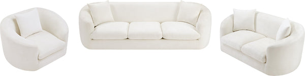Meridian Furniture Penelope Three Seat Chenille Sofa with Solid Wood Frame for Modern Living Room Comfort Cream 44073Cream-S