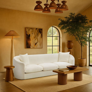 Meridian Furniture Penelope Three Seat Chenille Sofa with Solid Wood Frame for Modern Living Room Comfort Cream 44073Cream-S