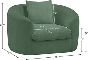 Meridian Furniture Penelope Plush Chenille Accent Chair with Throw Pillows and Solid Wood Frame for Living Rooms Green 44073Green-C