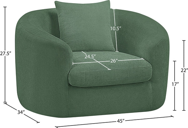 Meridian Furniture Penelope Plush Chenille Accent Chair with Throw Pillows and Solid Wood Frame for Living Rooms Green 44073Green-C