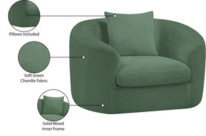 Meridian Furniture Penelope Plush Chenille Accent Chair with Throw Pillows and Solid Wood Frame for Living Rooms Green 44073Green-C