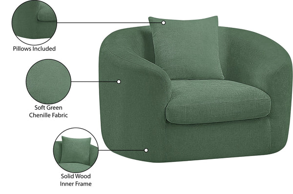 Meridian Furniture Penelope Plush Chenille Accent Chair with Throw Pillows and Solid Wood Frame for Living Rooms Green 44073Green-C