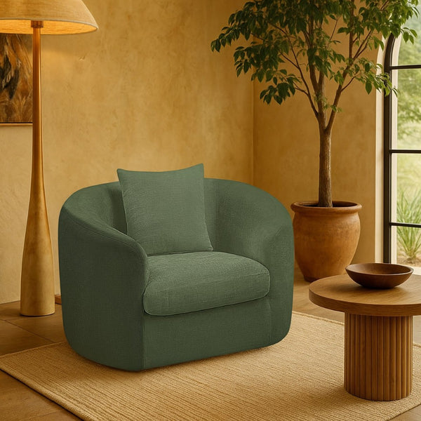 Meridian Furniture Penelope Plush Chenille Accent Chair with Throw Pillows and Solid Wood Frame for Living Rooms Green 44073Green-C