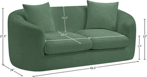 Meridian Furniture Penelope Chenille Upholstered Loveseat with Plush Texture Solid Wood Frame Accent Pillows Included Green 44073Green-L