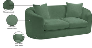 Meridian Furniture Penelope Chenille Upholstered Loveseat with Plush Texture Solid Wood Frame Accent Pillows Included Green 44073Green-L