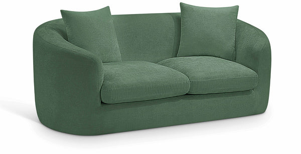 Meridian Furniture Penelope Chenille Upholstered Loveseat with Plush Texture Solid Wood Frame Accent Pillows Included Green 44073Green-L