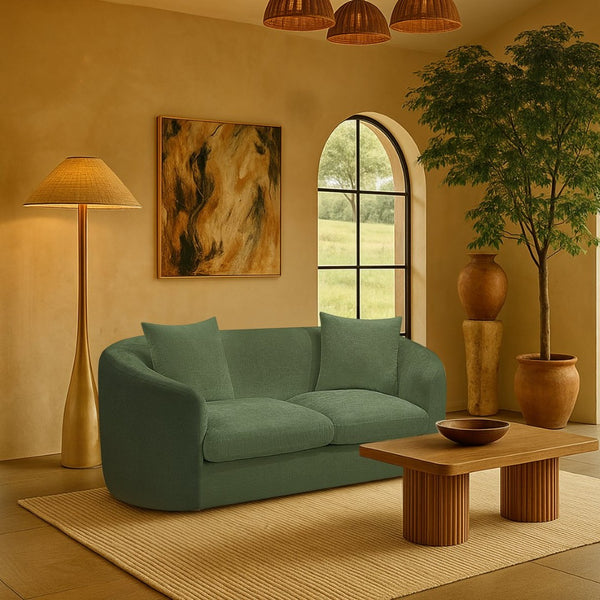 Meridian Furniture Penelope Chenille Upholstered Loveseat with Plush Texture Solid Wood Frame Accent Pillows Included Green 44073Green-L