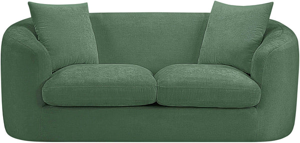 Meridian Furniture Penelope Chenille Upholstered Loveseat with Plush Texture Solid Wood Frame Accent Pillows Included Green 44073Green-L