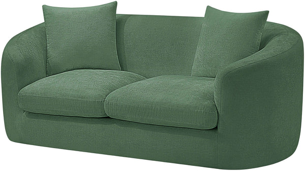 Meridian Furniture Penelope Chenille Upholstered Loveseat with Plush Texture Solid Wood Frame Accent Pillows Included Green 44073Green-L