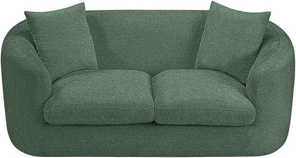 Meridian Furniture Penelope Chenille Upholstered Loveseat with Plush Texture Solid Wood Frame Accent Pillows Included Green 44073Green-L