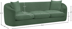 Meridian Furniture Penelope Three Seat Chenille Sofa with Solid Wood Frame for Modern Living Room Comfort Green 44073Green-S