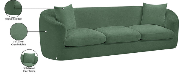 Meridian Furniture Penelope Three Seat Chenille Sofa with Solid Wood Frame for Modern Living Room Comfort Green 44073Green-S