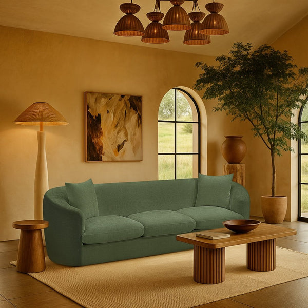 Meridian Furniture Penelope Three Seat Chenille Sofa with Solid Wood Frame for Modern Living Room Comfort Green 44073Green-S