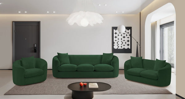 Meridian Furniture Penelope Three Seat Chenille Sofa with Solid Wood Frame for Modern Living Room Comfort Green 44073Green-S