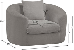 Meridian Furniture Penelope Plush Chenille Accent Chair with Throw Pillows and Solid Wood Frame for Living Rooms Grey 44073Grey-C