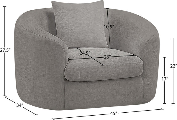 Meridian Furniture Penelope Plush Chenille Accent Chair with Throw Pillows and Solid Wood Frame for Living Rooms Grey 44073Grey-C