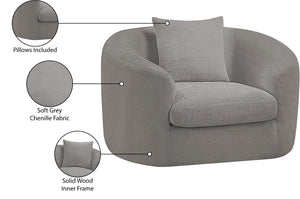 Meridian Furniture Penelope Plush Chenille Accent Chair with Throw Pillows and Solid Wood Frame for Living Rooms Grey 44073Grey-C