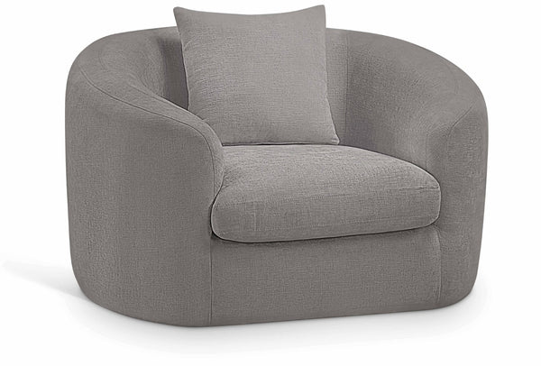 Meridian Furniture Penelope Plush Chenille Accent Chair with Throw Pillows and Solid Wood Frame for Living Rooms Grey 44073Grey-C