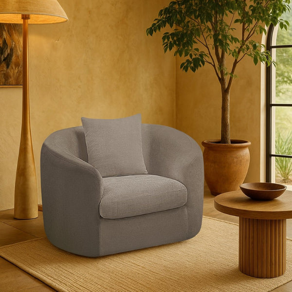 Meridian Furniture Penelope Plush Chenille Accent Chair with Throw Pillows and Solid Wood Frame for Living Rooms Grey 44073Grey-C