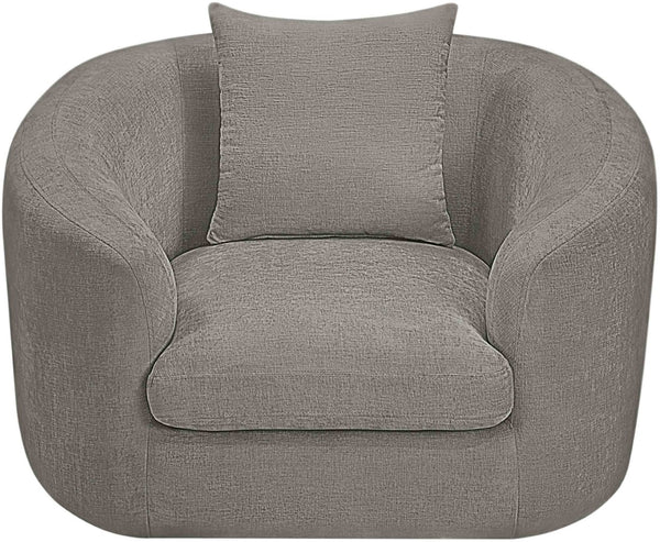 Meridian Furniture Penelope Plush Chenille Accent Chair with Throw Pillows and Solid Wood Frame for Living Rooms Grey 44073Grey-C