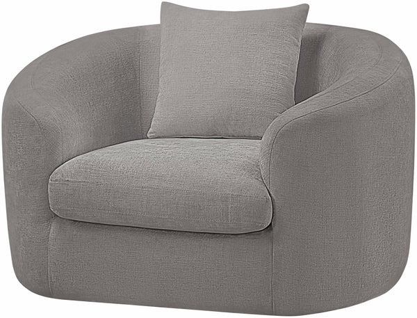 Meridian Furniture Penelope Plush Chenille Accent Chair with Throw Pillows and Solid Wood Frame for Living Rooms Grey 44073Grey-C