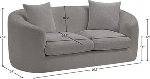 Meridian Furniture Penelope Chenille Upholstered Loveseat with Plush Texture Solid Wood Frame Accent Pillows Included Grey 44073Grey-L