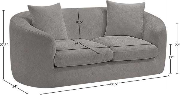 Meridian Furniture Penelope Chenille Upholstered Loveseat with Plush Texture Solid Wood Frame Accent Pillows Included Grey 44073Grey-L