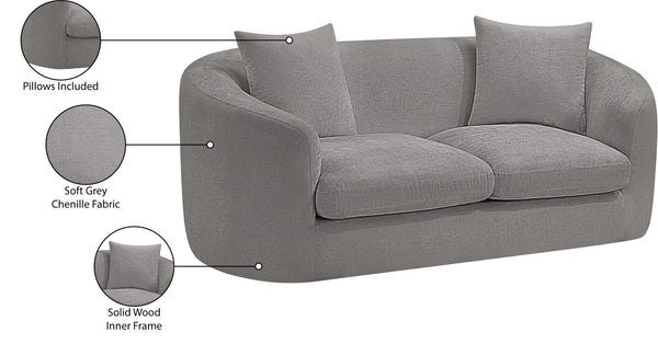 Meridian Furniture Penelope Chenille Upholstered Loveseat with Plush Texture Solid Wood Frame Accent Pillows Included Grey 44073Grey-L