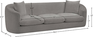 Meridian Furniture Penelope Three Seat Chenille Sofa with Solid Wood Frame for Modern Living Room Comfort Grey 44073Grey-S