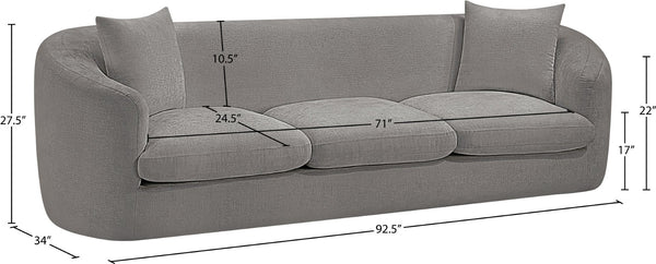 Meridian Furniture Penelope Three Seat Chenille Sofa with Solid Wood Frame for Modern Living Room Comfort Grey 44073Grey-S
