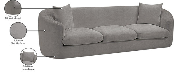 Meridian Furniture Penelope Three Seat Chenille Sofa with Solid Wood Frame for Modern Living Room Comfort Grey 44073Grey-S