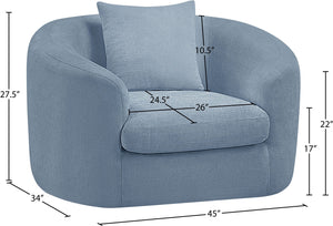 Meridian Furniture Penelope Plush Chenille Accent Chair with Throw Pillows and Solid Wood Frame for Living Rooms Light Blue 44073LtBlu-C