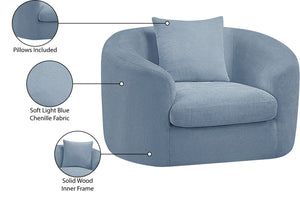 Meridian Furniture Penelope Plush Chenille Accent Chair with Throw Pillows and Solid Wood Frame for Living Rooms Light Blue 44073LtBlu-C