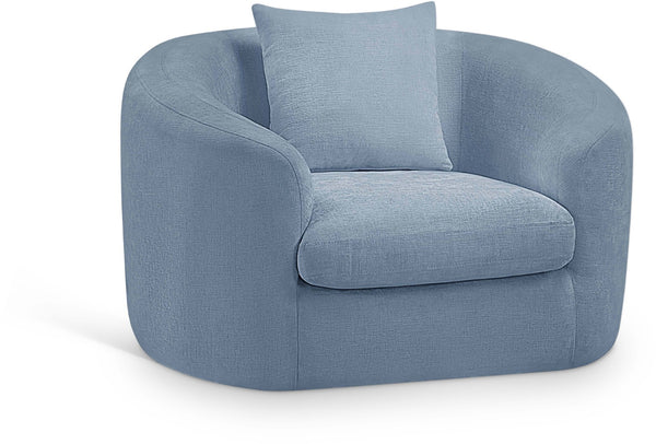 Meridian Furniture Penelope Plush Chenille Accent Chair with Throw Pillows and Solid Wood Frame for Living Rooms Light Blue 44073LtBlu-C
