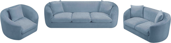 Meridian Furniture Penelope Plush Chenille Accent Chair with Throw Pillows and Solid Wood Frame for Living Rooms Light Blue 44073LtBlu-C
