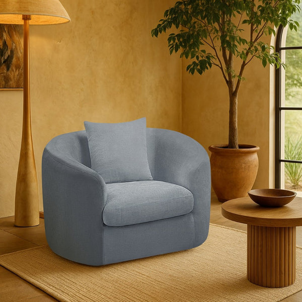 Meridian Furniture Penelope Plush Chenille Accent Chair with Throw Pillows and Solid Wood Frame for Living Rooms Light Blue 44073LtBlu-C