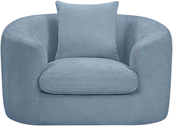 Meridian Furniture Penelope Plush Chenille Accent Chair with Throw Pillows and Solid Wood Frame for Living Rooms Light Blue 44073LtBlu-C