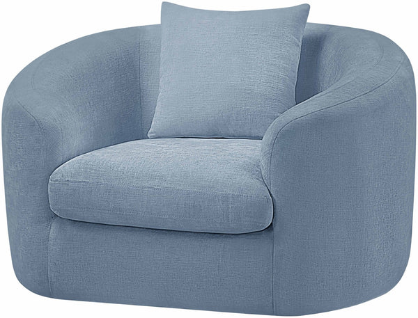 Meridian Furniture Penelope Plush Chenille Accent Chair with Throw Pillows and Solid Wood Frame for Living Rooms Light Blue 44073LtBlu-C