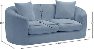 Meridian Furniture Penelope Chenille Upholstered Loveseat with Plush Texture Solid Wood Frame Accent Pillows Included Light Blue 44073LtBlu-L