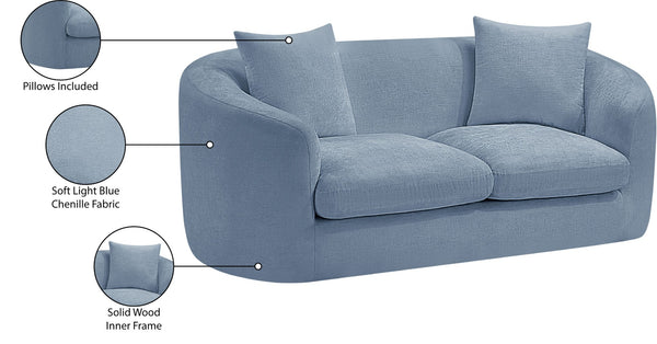 Meridian Furniture Penelope Chenille Upholstered Loveseat with Plush Texture Solid Wood Frame Accent Pillows Included Light Blue 44073LtBlu-L