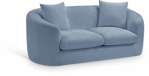 Meridian Furniture Penelope Chenille Upholstered Loveseat with Plush Texture Solid Wood Frame Accent Pillows Included Light Blue 44073LtBlu-L