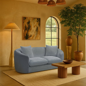 Meridian Furniture Penelope Chenille Upholstered Loveseat with Plush Texture Solid Wood Frame Accent Pillows Included Light Blue 44073LtBlu-L