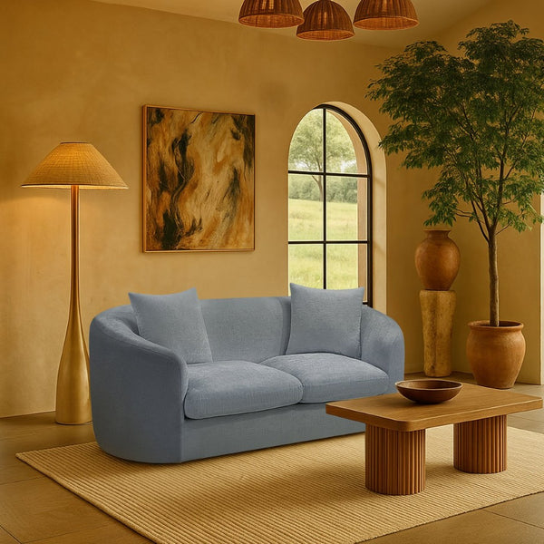 Meridian Furniture Penelope Chenille Upholstered Loveseat with Plush Texture Solid Wood Frame Accent Pillows Included Light Blue 44073LtBlu-L
