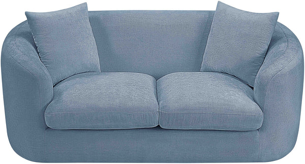 Meridian Furniture Penelope Chenille Upholstered Loveseat with Plush Texture Solid Wood Frame Accent Pillows Included Light Blue 44073LtBlu-L